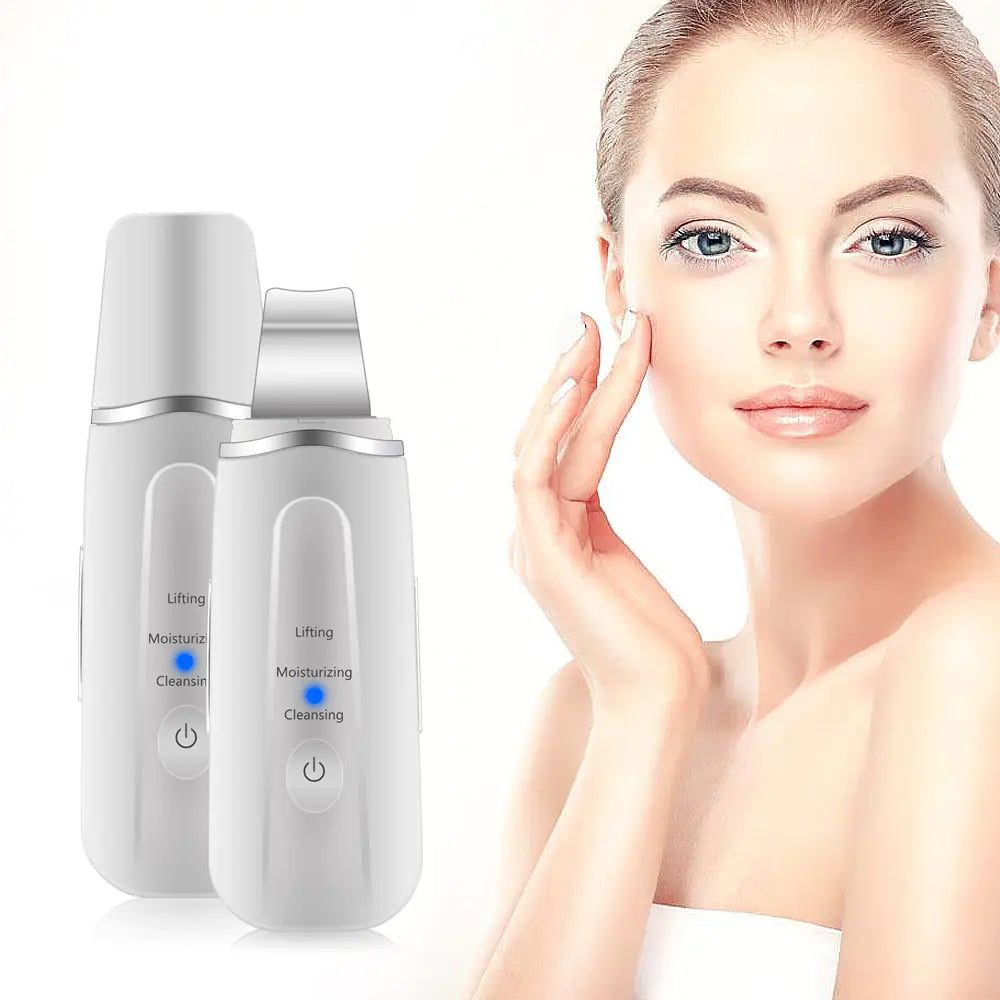 Ultrasonic facial scrubber removing blackheads and clearing clogged pores